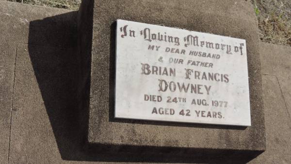 Brian Francis DOWNEY  | d: 24 Aug 1977 aged 42  |   | Peak Downs Memorial Cemetery / Capella Cemetery  | 