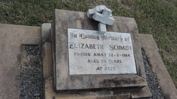 Elizabeth SCHMIDT  | d: 22 Feb 1984 aged 58  |   | Peak Downs Memorial Cemetery / Capella Cemetery  | 
