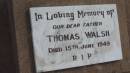 Thomas WALSH d: 15 Jun 1949  Peak Downs Memorial Cemetery / Capella Cemetery 