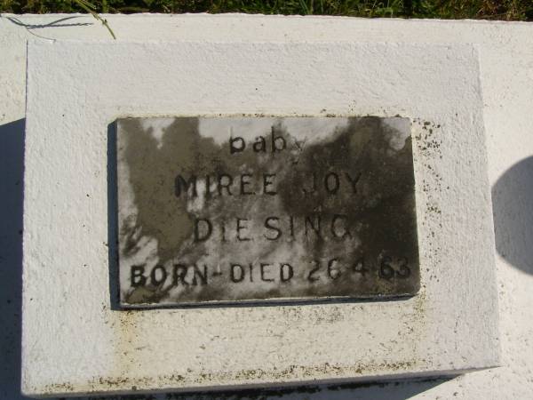Miree Joy DIESING,  | born died 26-4-63;  | Pimpama Island cemetery, Gold Coast  | 