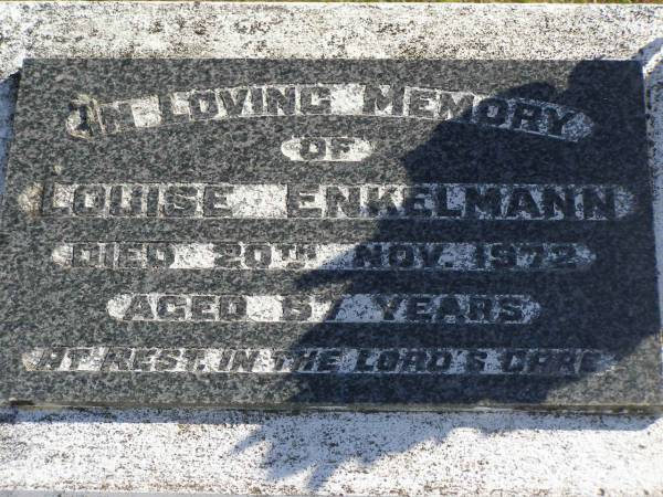 Louise ENKELMANN,  | died 20 Nov 1971 aged 57 years;  | Pimpama Island cemetery, Gold Coast  | 