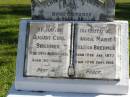 
August Carl BREHMER,
died 28 Aug 1932 aged 60 years;
Annie Marie Helena BREHMER,
born 18 Jan 1877,
died 19 Sept 1916;
Pimpama Island cemetery, Gold Coast
