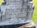 Elizabeth Dorothea KLEINSCHMIDT, born 16 Oct 1860, died 16 March 1881; Katharina Wendt, mother, born 26 Nov 1824, died 4 June 1906; William H. KLEINSCHMIDT, died 20 Sept 1957 aged 68 years; Pimpama Island cemetery, Gold Coast 