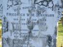 Friedrich W.M. DENKMANN,
born 21 Jan 1846,
died 5 Dec 1912;
Maria,
wife,
born 10 Oct 1851,
died 13 July 1923;
Pimpama Island cemetery, Gold Coast