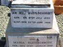 Arthur KLEINSCHMIDT,
born 9 July 1895,
died 29 June 1896;
Maria KLEINSCHMIDT,
born 9 Jan 1892,
died 25 Oct 1901;
Pimpama Island cemetery, Gold Coast