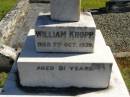 William KROPP,
died 7 Oct 1939 aged 81 years;
Anna KROPP,
died 17 March 1950 aged 81 years;
Pimpama Island cemetery, Gold Coast