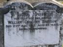 
William Gregory BRESSOW,
son brother,
died 23 Aug 1952 aged 3 12 years;
Pimpama Island cemetery, Gold Coast
