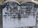 William Gregory BRESSOW,
son brother,
died 23 Aug 1952 aged 3 12 years;
Pimpama Island cemetery, Gold Coast