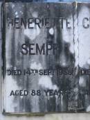 
Heneriette SEMPF,
died 14 Sept 1935 aged 88 years;
Christian SEMPF,
died 6 May 1928 aged 83 years;
parents;
Pimpama Island cemetery, Gold Coast

