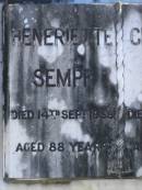 Heneriette SEMPF,
died 14 Sept 1935 aged 88 years;
Christian SEMPF,
died 6 May 1928 aged 83 years;
parents;
Pimpama Island cemetery, Gold Coast