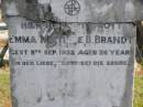 Emma Matilde B. BRANDT, died 9 Sept 1922 aged 36 years; Pimpama Island cemetery, Gold Coast 