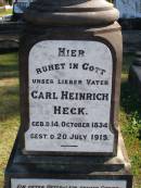 Carl Heinrich HECK, father, born 14 Oct 1834, died 20 July 1915; Pimpama Island cemetery, Gold Coast 