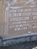 
Hulda Maria SCHWENKE,
mother,
died 25 July 1954,
aged 69 years;
Carl Friedrich SCHWENKE,
father,
died 5 Aug 1950 aged 77 years;
Pimpama Island cemetery, Gold Coast
