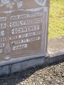 Hulda Maria SCHWENKE, mother, died 25 July 1954, aged 69 years; Carl Friedrich SCHWENKE, father, died 5 Aug 1950 aged 77 years; Pimpama Island cemetery, Gold Coast 