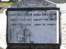 John ENKELMANN, died 13 Aug 1937 aged 70 years; Anna ENKELMANN, died 9 Feb 1947 aged 72 years; Pimpama Island cemetery, Gold Coast 