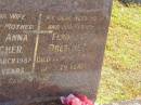 Maria Anna DRESCHER, wife mother, died 3 March 1987 aged 91 years; Ferdinand DRESCHER, husband father, died 14 June 1970 aged 79 years; Pimpama Island cemetery, Gold Coast 