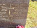 Maria Anna DRESCHER,
wife mother,
died 3 March 1987 aged 91 years;
Ferdinand DRESCHER,
husband father,
died 14 June 1970 aged 79 years;
Pimpama Island cemetery, Gold Coast