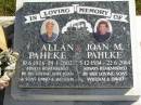 Allan PAHLKE, 10-6-1926 - 24-1-2002, wife Joan, sons David & William; Joan M. PAHLKE, 5-12-1934 - 22-6-2004, sons William & David; Pimpama Island cemetery, Gold Coast 