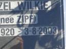 Hazel WILKIE (nee ZIPF),
wife mother grandma,
14-12-1920 - 3-8-2003;
Pimpama Island cemetery, Gold Coast