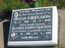 Melva GREGSON,
wife mother nan,
17-5-1916 - 29-9-2000;
Alfred James GREGSON,
father grandfather pop,
2-10-1910 - 19-4-2003;
Pimpama Island cemetery, Gold Coast