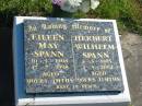 
Eileen May SPANN,
10-3-1908 - 17-7-1998 aged 90 years 4 months;
Herbert Wilhelm SPANN,
4-5-1905 - 2-5-2002 aged 96 years 11 months;
Pimpama Island cemetery, Gold Coast
