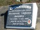 Sylvester Leonard BREHMER,
husband father,
22-11-1909 - 22-1-1995 aged 85 years 2 months;
Pimpama Island cemetery, Gold Coast