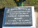 Leslie Leonard MARKS, husband father father-in-law pa, 6-3-1914 - 25-6-2000; Pimpama Island cemetery, Gold Coast 