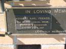 Herbert Karl FRENZEL,
husband father stepfather grandfather;
Pimpama Island cemetery, Gold Coast