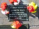 Juanita KUHL, wife of Keith, mother of Julie & Stephen, 24-6-1931 - 28-6-1997; Pimpama Island cemetery, Gold Coast 