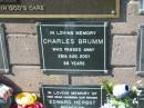 
Charles BRUMM,
died 26 Aug 2001 aged 88 years;
Pimpama Island cemetery, Gold Coast
