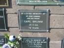 Carl BRUMM, husband father, died 17-7-53 aged 78 years; Pimpama Island cemetery, Gold Coast 