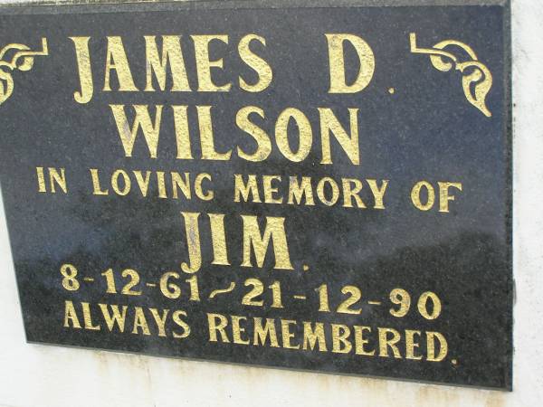 James D. (Jim) WILSON,  | 8-12-61 - 21-12-90;  | Pimpama Uniting cemetery, Gold Coast  | 