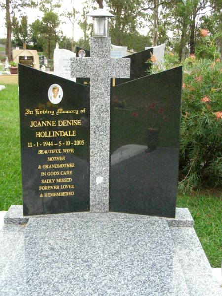 Joanne Denise HOLLINDALE,  | 11-1-1944 - 5-10-2005,  | wife mother grandmother;  | Pimpama Uniting cemetery, Gold Coast  | 