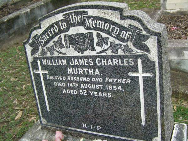 William James Charles MURTHA,  | husband father,  | died 14 Aug 1954 aged 52 years;  | Pimpama Uniting cemetery, Gold Coast  | 