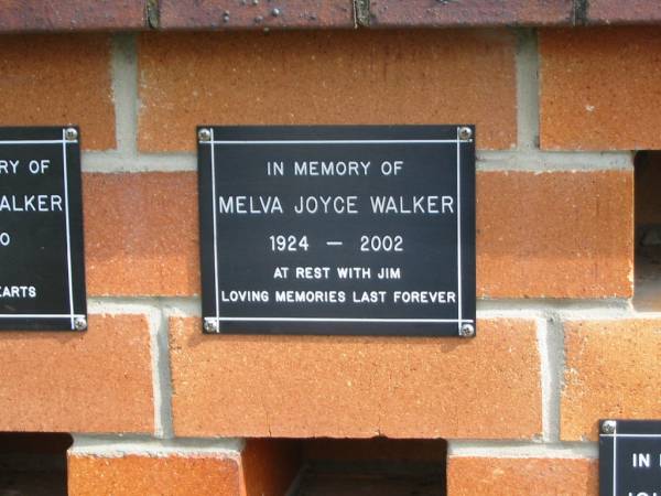 Melva Joyce WALKER,  | 1924 - 2002,  | with Jim;  | Pimpama Uniting cemetery, Gold Coast  | 