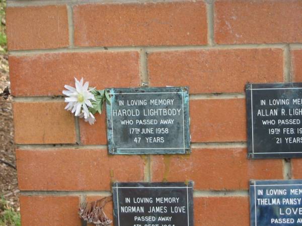 Harold LIGHTBODY,  | died 17 June 1958 aged 47 years;  | Pimpama Uniting cemetery, Gold Coast  | 