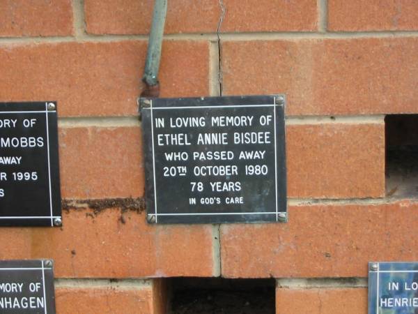 Ethel Annie BISDEE,  | died 20 Oct 1980 aged 78 years;  | Pimpama Uniting cemetery, Gold Coast  | 