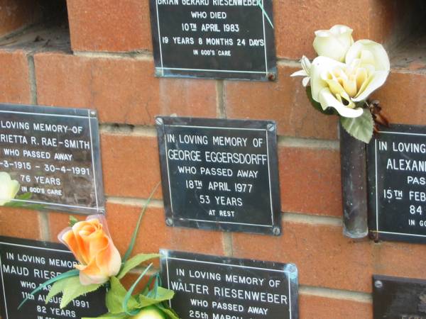 George EGGERSDORFF,  | died 18 April 1977 aged 53 years;  | Pimpama Uniting cemetery, Gold Coast  | 