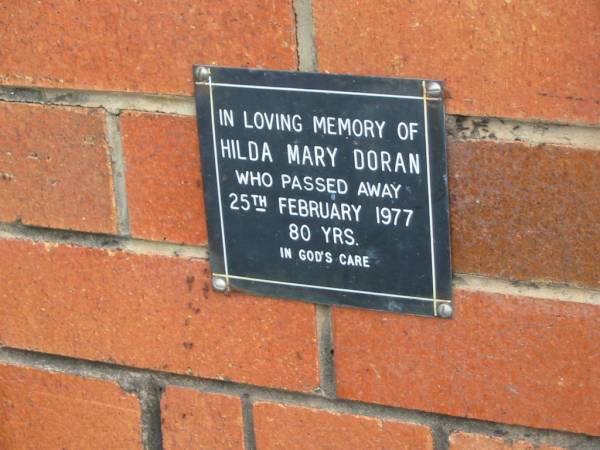 Hilda Mary DORAN,  | died 25 Feb 1977 aged 80 years;  | Pimpama Uniting cemetery, Gold Coast  | 