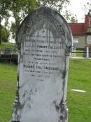 
Annie Elizabeth Hastings,
wife of Robert DALGLIESH,
mother,
died 21 Aug 1923 aged 46 years;
Robert Gill DALGLIESH,
died 26 Dec 1935;
Pimpama Uniting cemetery, Gold Coast
