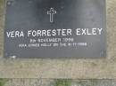 
Vera Forrester EXLEY,
died 8 Nov 1996,
joined Holly;
Pimpama Uniting cemetery, Gold Coast
