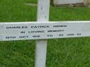 
Charles Patrick OBRIEN,
19 Oct 1916 - 02 Jan 03.
pop;
Jessie Maud OBRIEN,
21-5-1918 - 8-10-2002;
Pimpama Uniting cemetery, Gold Coast
