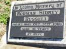 
Norman Sidney RUSSELL,
died 26 Sept 1986 aged 91 years;
Pine Mountain St Peters Anglican cemetery, Ipswich
