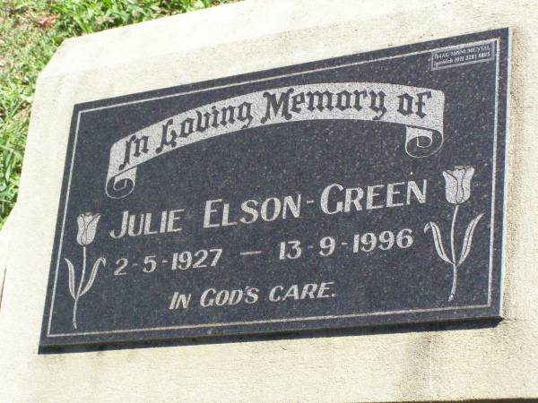 Julie ELSON-GREEN,  | 2-5-1927 - 13-9-1996;  | Pine Mountain St Peter's Anglican cemetery, Ipswich  | 