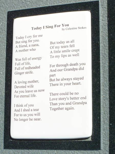 Doris RYAN,  | 10-10-1920 - 26-3-2005,  | poem by Celestine STOKES;  | Pine Mountain St Peter's Anglican cemetery, Ipswich  | 