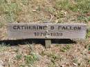 
Catherine B. FALLON,
1878 - 1939;
Patrick FALLON,
1875 - 1952;
Pine Mountain Catholic (St Michaels) cemetery, Ipswich
