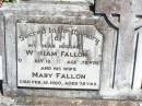 
William FALLON, husband,
died 12 July 1952 aged 72 years;
Mary FALLON, wife,
died 18 Feb 1960 aged 78 years;
Pine Mountain Catholic (St Michaels) cemetery, Ipswich
