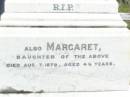 
Margaret CULHANE,
born County Cavan Ireland,
died 25 Mar 1909 aged 62 years;
John CULHANE, husband,
died 16 June 1917 aged 72 years;
Margaret, daughter,
died 7 Aug 1879 aged 4 12 years;
Pine Mountain Catholic (St Michaels) cemetery, Ipswich
