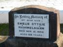 Emelie Ottilie HAMMELMANN 21 Nov 1959, aged 69 Plainland Lutheran Cemetery, Laidley Shire 