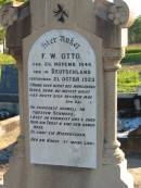 Wilhelm Ferdinand Carl OTTO, husband father, born 17 June 1877 died 6 April 1917; Wilhelmine OTTO (nee ALBRECHT), born Drense, Germany 20 Oct 1852 died 22 Sept 1919; F.W. OTTO, born 26 Nov 1849 in Germany, died 21 Oct 1923; Plainland Lutheran Cemetery, Laidley Shire 